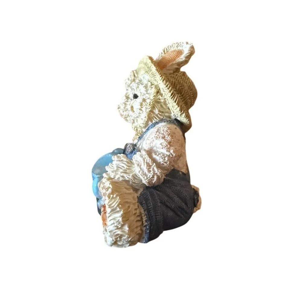 Cherished Teddies Vintage Bunny Rabbit Figurine Straw Hat Watering Can farmhouse